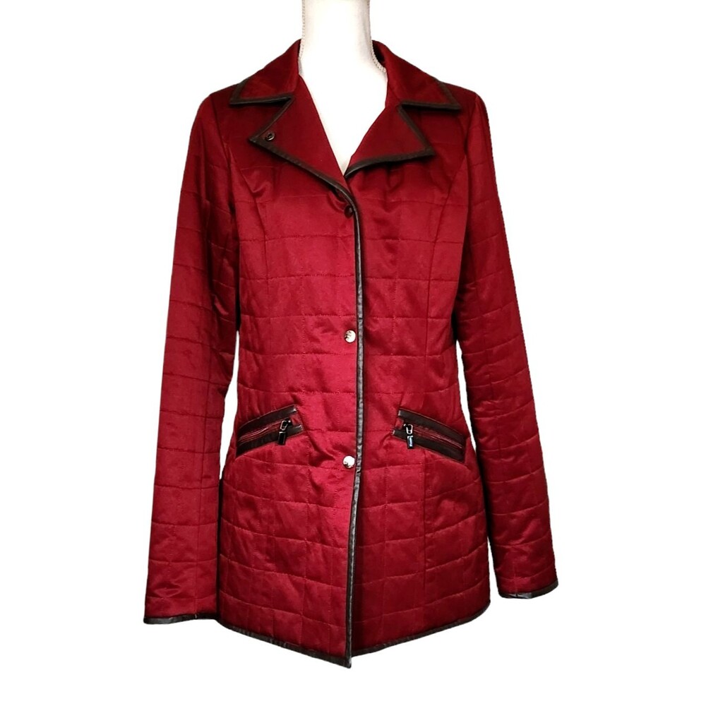 Pendleton Camas Quilted Jacket Snap Front Red w/ Brown Trim Size Medium